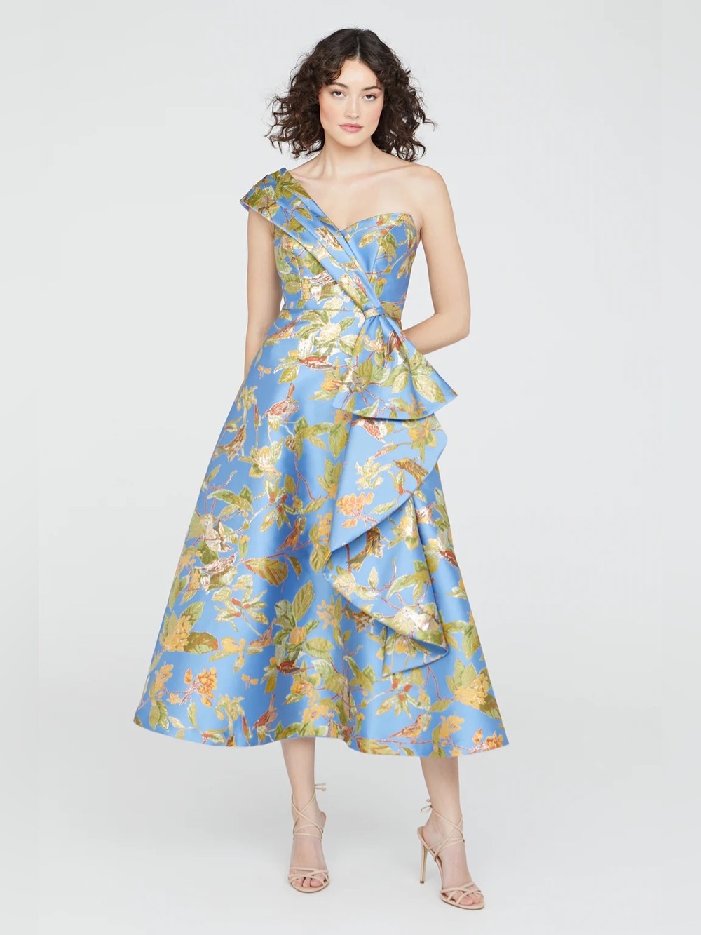 NWT Theia Dalia Tea Length One Shoulder Gown Mini Floral Dress size 2 - Picture 3 of 13